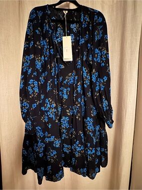 Arket Navy Dress with Bright Blue Green Floral Print Size 34 / 8